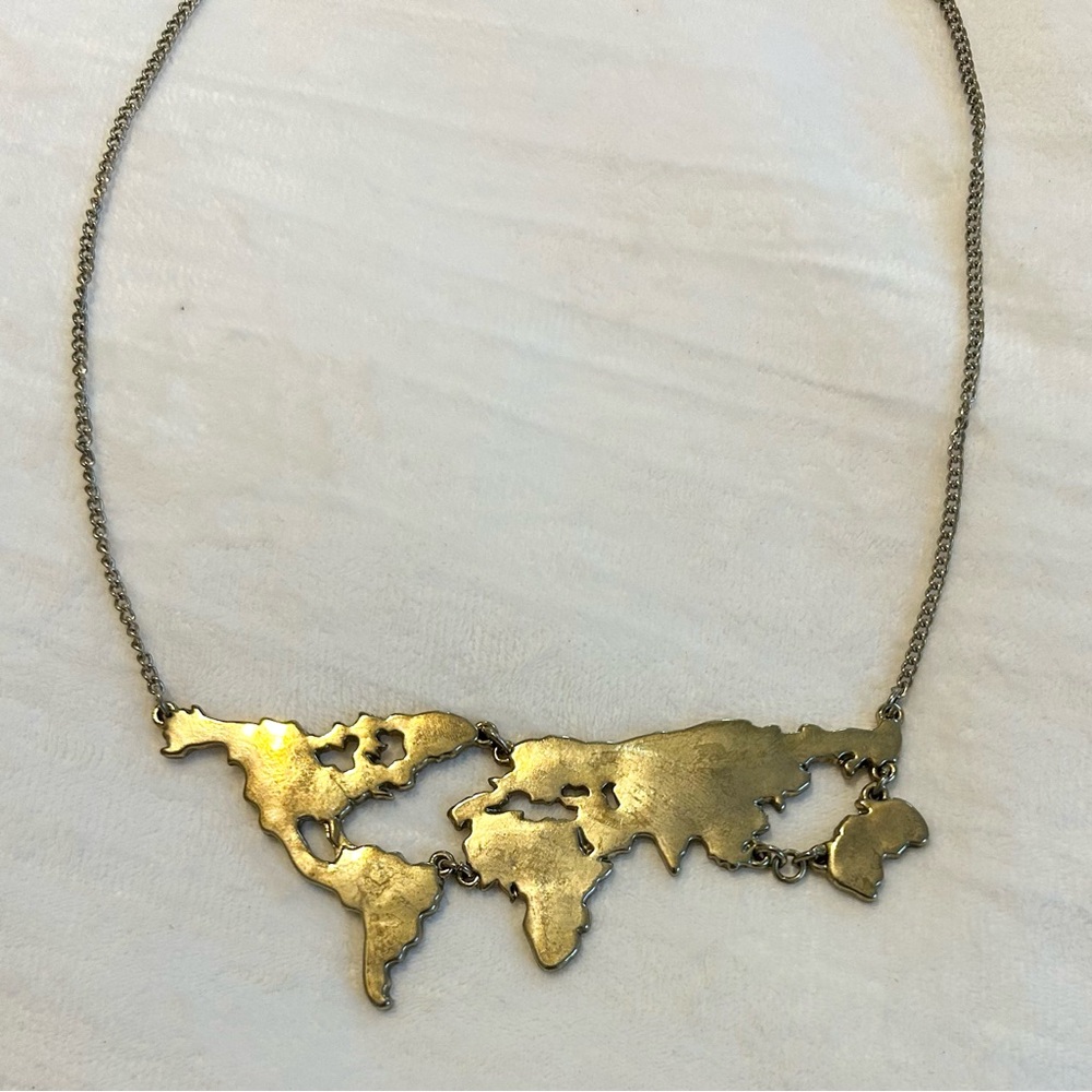 Goldtone World Map Necklace